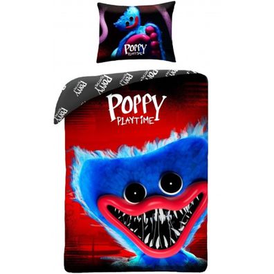 Bavlnené posteľné obliečky Poppy Playtime - motív Huggy Wuggy - 100% bavlna - 70 x 90 cm + 140 x 200 cm