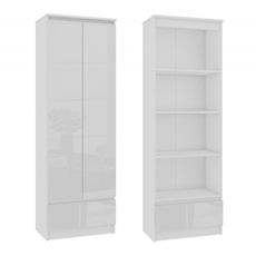 Regál R 60 cm 1 zásuvka 2 dvierka biely lesk