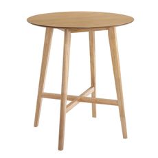Estila Škandinávsky okrúhly barový stôl Nordica Clara z dreva svetlo hnedej farby so štyrmi masívnymi nožičkami 92cm