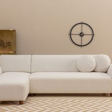 Rohová pohovka Eddy s robustným rámom z bukového dreva a drevotrieskovej dosky 280 x 93 cm, ľavá, biela