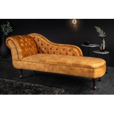 Estila Dizajnová prešívaná leňoška Chesterfield s horčicovo žltým zamatovým poťahom a masívnymi nohami 170cm