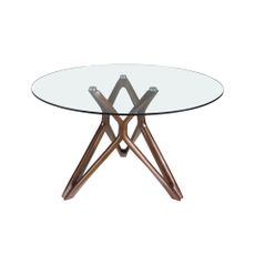 Estila Luxusný sklený okrúhly jedálenský stôl Forma Moderna s dizajnovou drevenou podstavou v orechovej hnedej farbe 120 - 130 - 140 cm