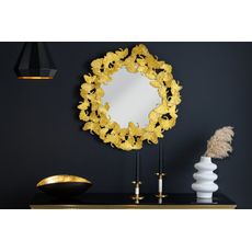 Estila Glamour okrúhle nástenné zrkadlo Ginko v zlatom prevedení s ozdobným kovovým rámom z listov ginka 70cm