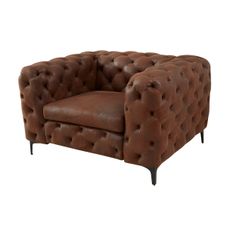 Estila Chesterfield hnedé kožené prešívané kreslo Modern Barock s mohutnými opierkami a kovovými čiernymi nožičkami 120 cm