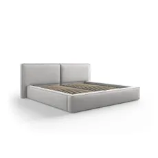 Svetlosivá čalúnená dvojlôžková posteľ s úložným priestorom a roštom 180x200 cm Arendal – Cosmopolitan Design