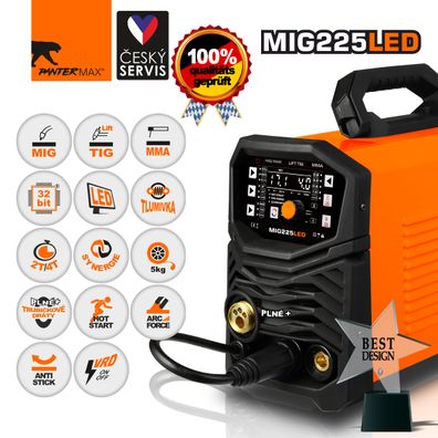 PANTERMAX MIG225LED invertorová zváračka MIG/TIG/MMA + káble 3m + kukla + horák