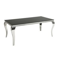 Estila Glamour obdĺžnikový strieborný jedálenský stôl Modern Barock s čiernou opálovou sklenenou doskou 180 cm
