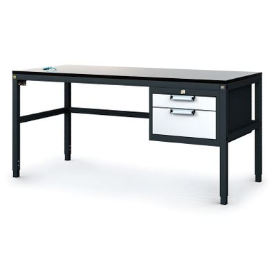 Antistatický dielenský ESD stôl, 2 zásuvkový box na náradie, 1600x800x745-985 mm