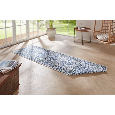 Modro-krémový vonkajší koberec NORTHRUGS Jardin, 80 x 250 cm