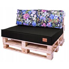 Golden Garden Paletové sedenie GG23 podsedák a vankúš 120cm x 80cm x 15cm Čierne s kvietkami