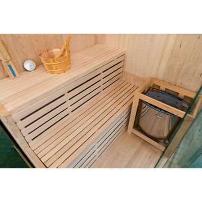 Suchá sauna s pieckou HARVIA 6 kW, soľným kameňom a izoláciou stien 150 x 150 x 200 cm