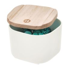 Biely úložný box s vekom z dreva paulownia iDesign Eco, 9 x 9 cm