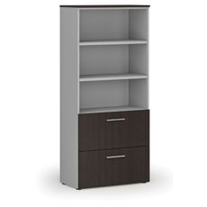 Skriňa so zásuvkami pre závesné zložky PRIMO GRAY, 800 x 420 x 1781 mm, sivá/wenge