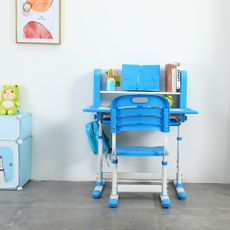 KONDELA Leran rastúci písací stolík so stoličkou modrá / biela