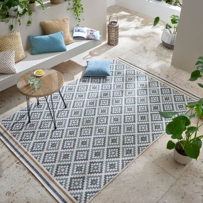 Žlto-modrý vnútorný a vonkajší koberec 160x230 cm Zia Trellis – Flair Rugs