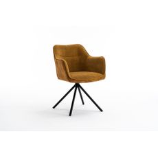 Estila Moderne otočné kreslo Kristal Mustard s horčicovo žltým zamatovým poťahom a čiernymi kovovými nožičkami 80cm