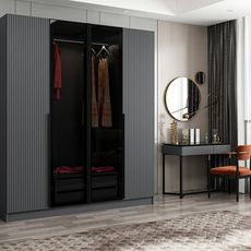 Elegantná šatníková skriňa ShadowLux sivá s dymovými dvierkami 210 x 180 x 52 cm