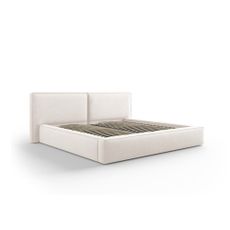 Béžová čalúnená dvojlôžková posteľ s úložným priestorom a roštom 180x200 cm Arendal – Cosmopolitan Design