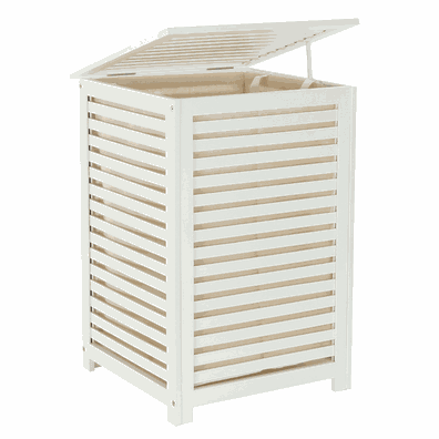 Kôš na bielizeň, lakovaný bambus/biela/béžová, BASKET