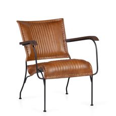 Estila Luxusné vintage kožené kreslo Marione II z pravej kože v hnedom prevedení s kovovou konštrukciou a drevenými podrúčkami 75cm