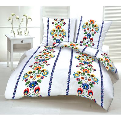 Obliečky bavlnené Folklór modré TiaHome - 1x Vankúš 90x70cm, 1x Paplón 140x220cm