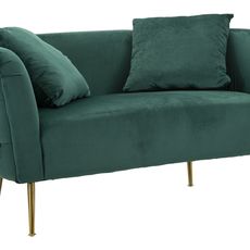 Estila Glamour obdĺžniková zelená zamatová čalúnená dvojmiestna sedačka Lienne s oblými opierkami a zlatými kovovými nožičkami 127 cm