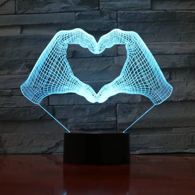 3Dmix 3DL-CLK013 – 3D LED nočná lampa - Srdce z rúk (Hodiny s budíkom)