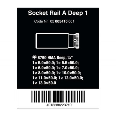 Wera 005410 Magnetická tyč A Deep 1 so sadou predĺžených nástrčiek 5 ÷ 13 mm typ 8790 HMA Deep 1/4" (sada 9 dielov)