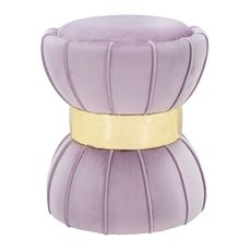 Estila Dizajnová glamour okrúhla taburetka Glamia Tapisé s ružovým zamatovým poťahom a zlatým detailom 40 cm