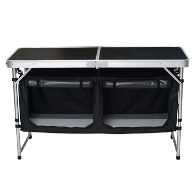 Skladací kempingový stôl s organizérom, 120 cm, hliník/MDF, KEPI TYP 3
