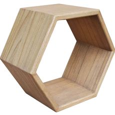 Estila Škandinávska polica Bergen šesťuholníkového geometrického tvaru z hnedého masívneho dreva mindi 40 cm