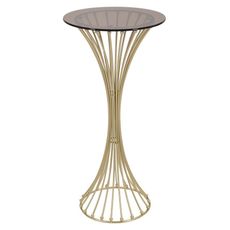 Estila Art deco príručný stolík Creuser so zlatou kovovou konštrukciou a sklenenou doskou s hnedým dymovým efektom 80 cm