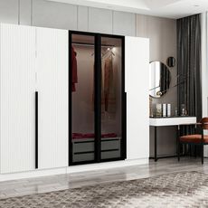 Elegantná šatníková skriňa ShadowLux biela s dymovými dvierkami 210 x 225 x 52 cm