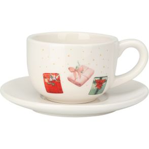 Vianočná porcelánová šálka s podšálkou Vianočné darčeky, 250 ml