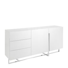Estila Luxusný minimalistický biely príborník Urbano s chrómovou podstavou s dvomi dvierkami a tromi zásuvkami 180 cm