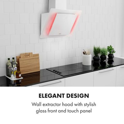 Klarstein Eleonora 60, digestor, 60 cm, nastenný, 426 m³/h, dotykový panel, LED, A++, biely