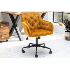 Estila Chesterfield zamatová kancelárska stolička Berthe na kolieskach v žltom poťahu 89cm