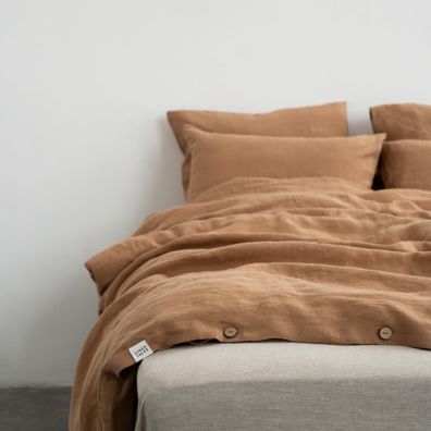 Hnedé predĺžené ľanové obliečky na dvojlôžko 200x220 cm – Linen Tales