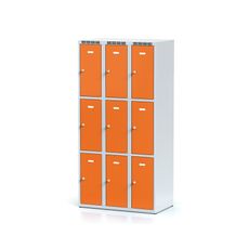 Šatníková skrinka s úložnými boxami, 9 boxov, 1800 x 900 x 500 mm, cylindrický zámok, oranžové dvere