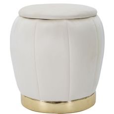 Estila Dizajnová art deco taburetka Zucca s úložným priestorom s krémovým bielym zamatovým poťahom a zlatým akcentom 43 cm