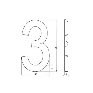 Číslica "3" 75mm bronz Bronz