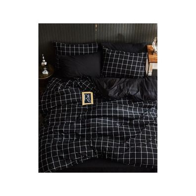 Čierne 4-dielne predĺžené obliečky na dvojlôžko s plachtou 200x220 cm Geometric – Mila Home