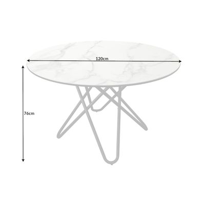Jedálenský stôl Kruhový 120cm biely mramor keramický