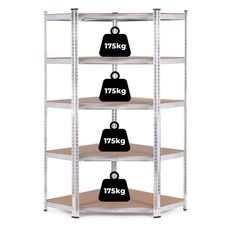 ModernHome Rohový úložný regál 180x90x40 cm - 5 políc, pozinkovaná oceľ, 875 kg ModernHome