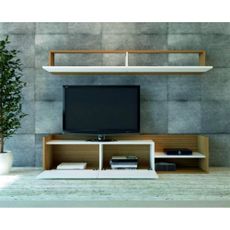Biela/prírodná TV súprava v dekore exotického dreva 180x40 cm Kale - Kalune Design