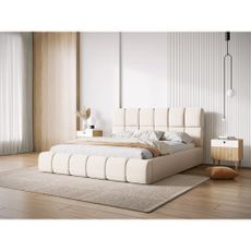 Krémovobiela čalúnená dvojlôžková posteľ s úložným priestorom s roštom 160x200 cm Bellis – Micadoni Home
