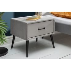 Estila Retro nočný stolík Ribble zo sivého zamatu s čiernymi kovovými nožičkami 45cm