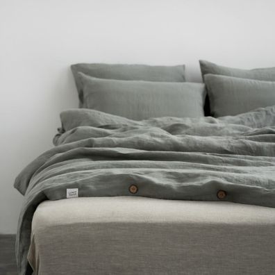 Khaki predĺžené ľanové obliečky na dvojlôžko 200x220 cm – Linen Tales
