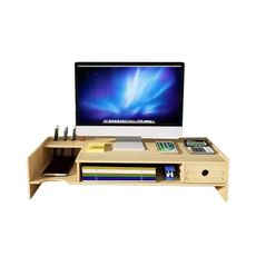 Drevený DIY stojan pod monitor so zásuvkou 180 svetlé drevo Svetlé drevo