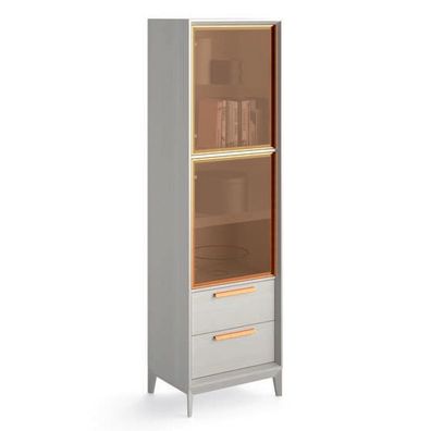 Estila Moderná pravá vysoká vitrína Estoril z masívu so sklenenými dvierkami a prvkami z kovu 204cm